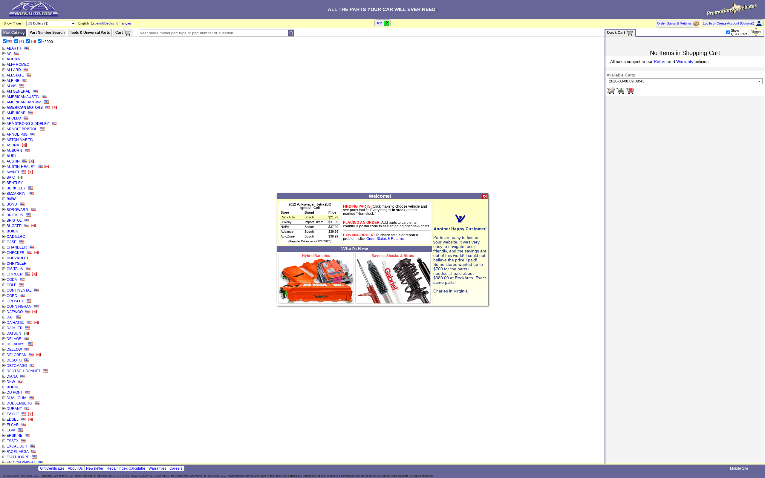 Technologies used on rockauto.com - Aftership